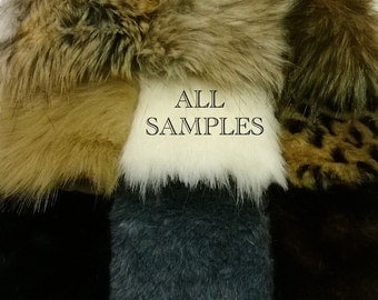 ALL FUR SAMPLES: All of our 2"x3" Fur Samples. Fake Fur Luxury Faux Fur Fabric Exotic Fur Arts Crafts Remnants Animal Friendly