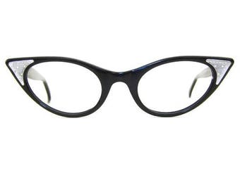 Vintage 50s Cat Eye Rhinestone Eyeglasses Sunglasses Frame NOS