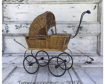 Antique Doll Buggy - Doll Carriage - Doll Stroller - Vintage Stroller - Vintage Buggy - Vintage Carriage - Photography Prop - Wicker Buggy