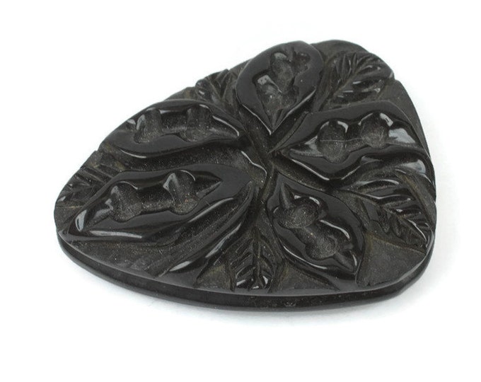 Black Bakelite Dress Clip Carved Leaf Design Vintage