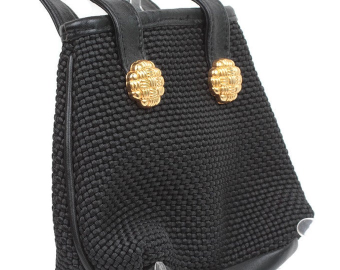 Designer Black Fabric Handbag Leather Trimmed Inge Christopher Smaller Vintage