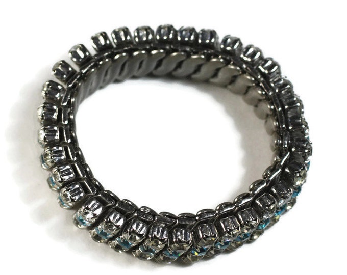 Turquoise and Clear Rhinestone Expansion Bracelet Vintage Stretch Bracelet
