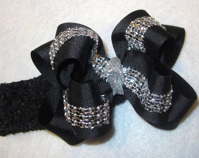 Black Rhinestone Bow, Bling Hair Bows, Boutique Bows, MINI Layered Glamour Bow, 4 Inch Bows, Diamond Bow, Pageant Hairbow, Wedding Bows, gl