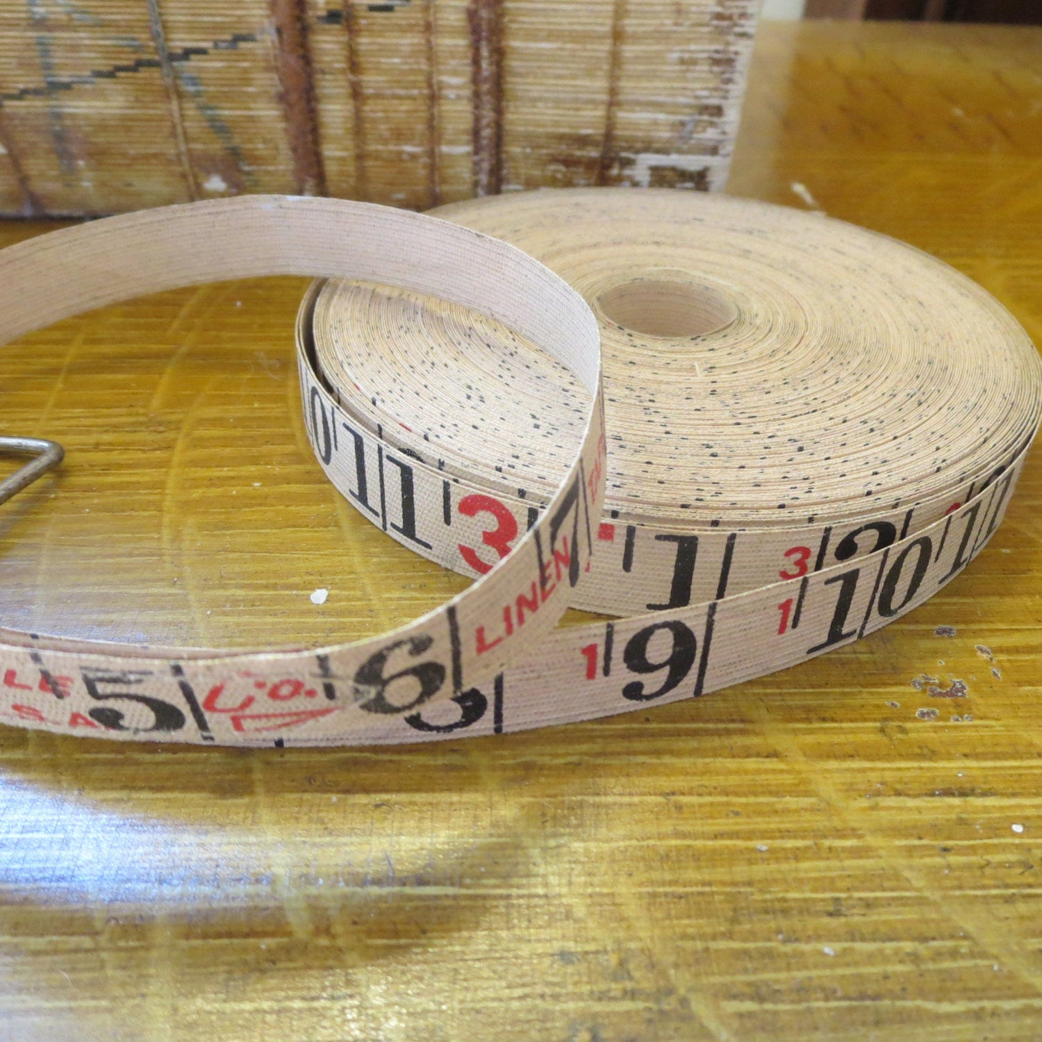 vintage linen tape measure 2 yards of measuring tape