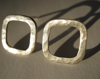 Square Sterling Silver Hammered stud Earrings - FREE SHIPPING - Ready to Ship