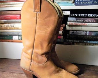 Vintage Cowboy Boots, Men's Western Boots Blond Leather Western Boots Size 8 D By Justin, Mens Vintage Leather Boots, Vintage Cowboy Boots