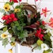 Spring Summer Door Wreath / Rustic Woodland Wall Pocket / Bird With Nest Floral Door Hanging / Columbine Wild Flower Wall Pocket