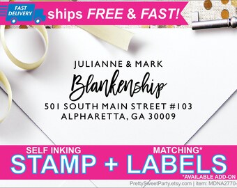 Return Address Stamp Self Ink, Custom Address Stamp, Wedding Stamp, Return Address Labels, Calligraphy Personalized Address Stamp MDNA27704L