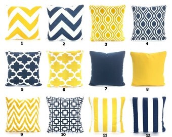 Navy Blue Yellow Pillow Covers, Decorative Throw Pillow, Cushions, Premier Navy Blue Corn Yellow White, One or more ALL SIZES Mix & Match