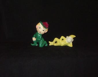 LOT Vintage Japan Christmas Ceramic Elf Pixie Gnome Dwarf Figurines