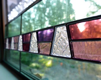 Stained Glass Panel in Lavender & Clear Textured Glass