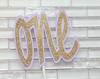 One, 1st Birthday Cake Topper in Lavender and Gold