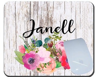 Watercolor Flowers Personalized Mouse Pad, Custom Mousepad, Shabby Chic Custom Mousepad, Custom Monogrammed Mouse Pad, Unique Office Gift