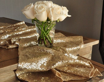 Champagne Gold Table Runner.  Ships in 1-3 Business Days.  Sequin Table Runner. Wedding Table Runner.