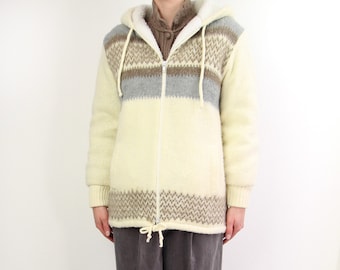 VINTAGE Nordic Fleece Coat Sweater Jacket Hood