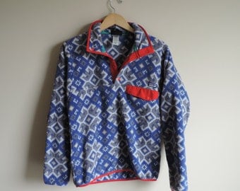 Vintage Men's Patagonia Blue Purple Tribal Aztec Fleece Pullover // Size XS