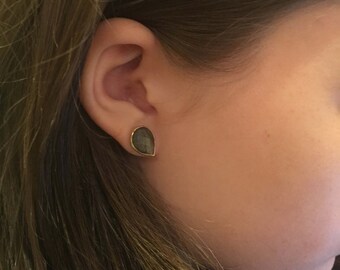 Labradorite and gold vermeil teardrop studs