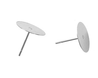 100 pcs. (50 pairs) 304 Stainless Steel Earring Posts/Bases/Studs/Settings with Rubber Backs - 12mm x 12mm - 12mm Glue Pad