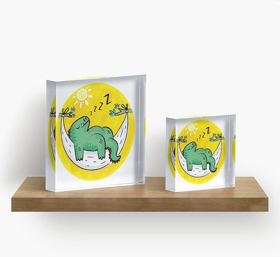 Dinosnore - Acrylic Block - Children's Decor - Kids room - Nursery Decor - 6" x 6" - iOTA iLLUSTRATION
