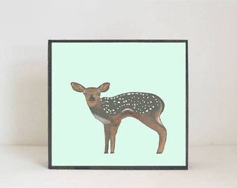 deer forest nursery decor, woodland nursery, deer wall art- nursery art- rustic kids room decor- green nursery- art block -redtilestudio