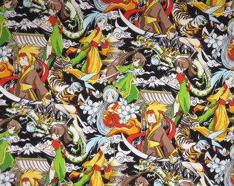 Colorful Packed Anime Character Print with Swords Pure Cotton Fabric--By the Yard