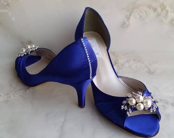 Blue Wedding Shoes Royal Blue with Silver Swarovski Crystals