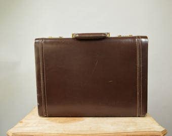 Vintage Valise Leather Briefcase Sturdy Case Dark Brown Leather Distressed BriefCase Leather Handle Gold Hardware Large Attache