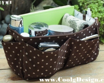 Handbag organizer insert practical and Easy to Use brown polka dots Medium and large
