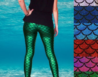 Shiny Colourful Mermaid Fish Scale Leggings - Pre-Order