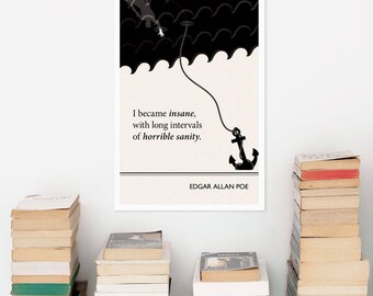 Literary Art Print, “ Edgar Allan Poe“ Large Wall Art Posters, Literary Quote Poster, Illustration, Black and White Art, Literary Gift