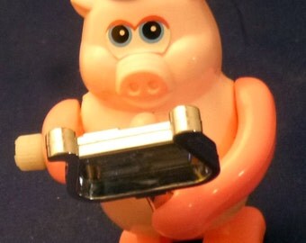 Vintage Tomy Wind Up Toy Pig Playing Xylophone (Non-working/Display), 1970s