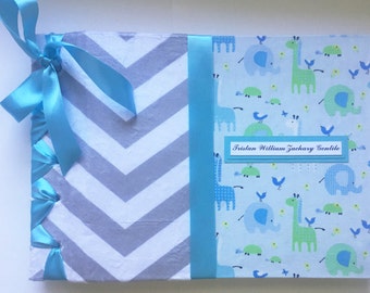 Baby Scrapbook Custom Made to Order, Blank Scrapbook Album in Blue, Baby Keepsake Baby Book, Customized Baby Scrapbooking