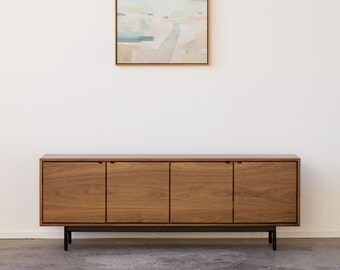 Nelson Credenza - Solid Walnut - Black Steel Pulls and Base