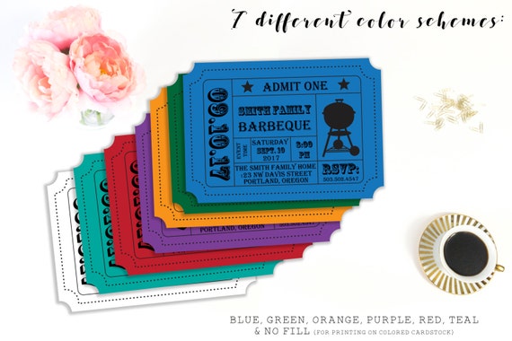 Printable Ticket Stub Barbecue Invitation BBQ Party Family