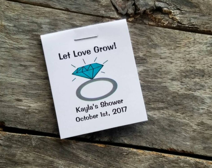 Mini Engagement Ring Flower Seeds Bridal Shower Favors - Blue Diamond Engagement Ring Personalized for your Event - Seed Packets