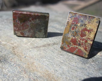 Vintage Polished Stone Cuff Links / Multi Colored Stone Cuff Links