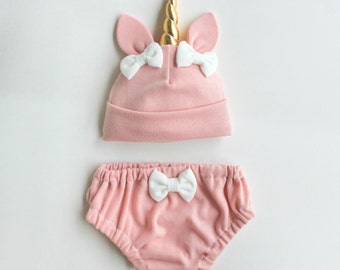 Pink Unicorn Baby Hat & Bloomers Set