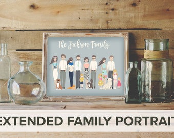 extended family custom portrait, custom family portrait, personalized portrait, personalized family portrait, Custom couple, custom wedding