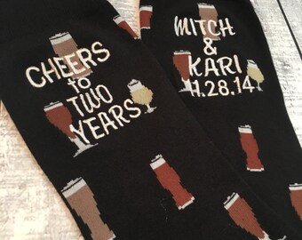 Anniversary Socks - Beer Socks - cotton - second anniversary gift - mens dress socks - husband gift - two year anniversary gift - Beer Gift