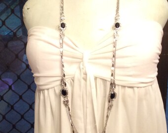 Authentic Vintage Signed Sarah Cov, SARAH COVENTRY LONG Two Strand Silver And Black Glass Necklace, Birthday