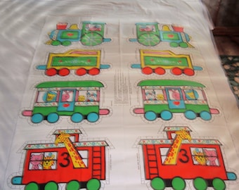 Vintage Circus Train Soft Sculpture Fabric Panel with 4 Cars by Springs Mills