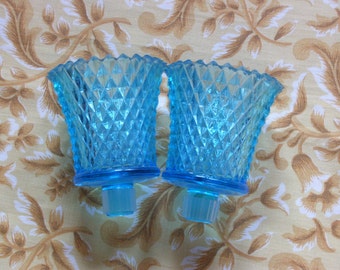 Two Aqua Glass Votive Holders