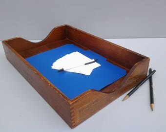 Vintage wood file tray - file organizer - office storage - desk organizer - vintage office supplies - home office - wood in out box - file
