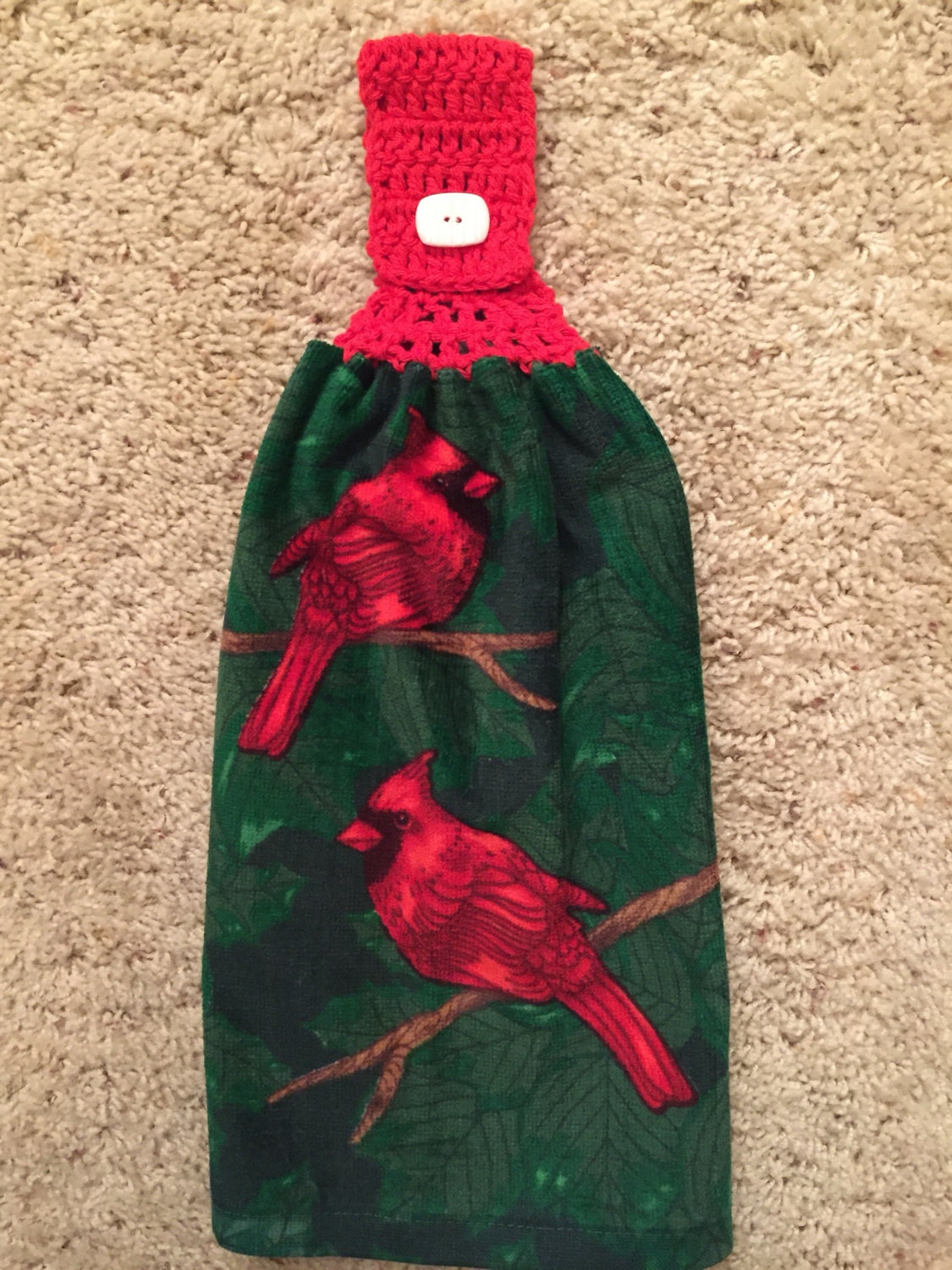 Hanging Kitchen Towel Crochet Top Towel Cardinals Birds