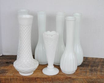 Vintage Milk Glass Bud Vases Mix and Matched Set of 7