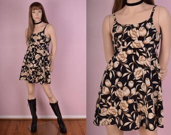 90s Floral Print Mini Dress/ Small/ 1990s/ Tank/ Sleeveless