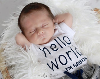 CUSTOM NAME vinyl letters, white bodysuit, baby shower gift, new baby, introduce newborn, welcome baby, hello world, By Lil Miss Sweet Pea