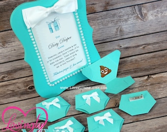 Dirty Diaper Game Light Teal Diaper Pins and matching 4 x 6 Frame - Designer Inspired - Baby & Company Baby Shower Games - Light Teal Aqua