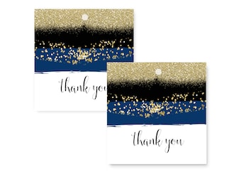Navy & Gold Favor Tag -- Brushstroke Design -- Wedding Labels -- Boys Baby Shower -- Mod Party Supplies -- Paper Goods -- Pack of 25 Printed