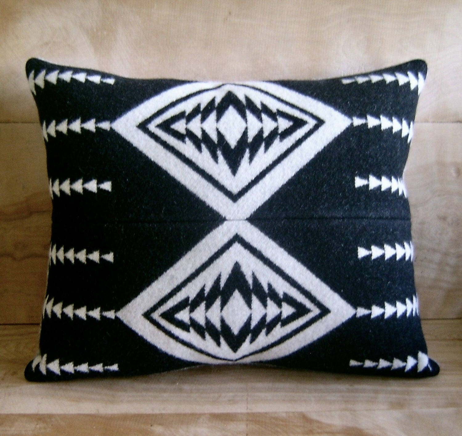Wool Pillow Native American Black White Geometric Tribal